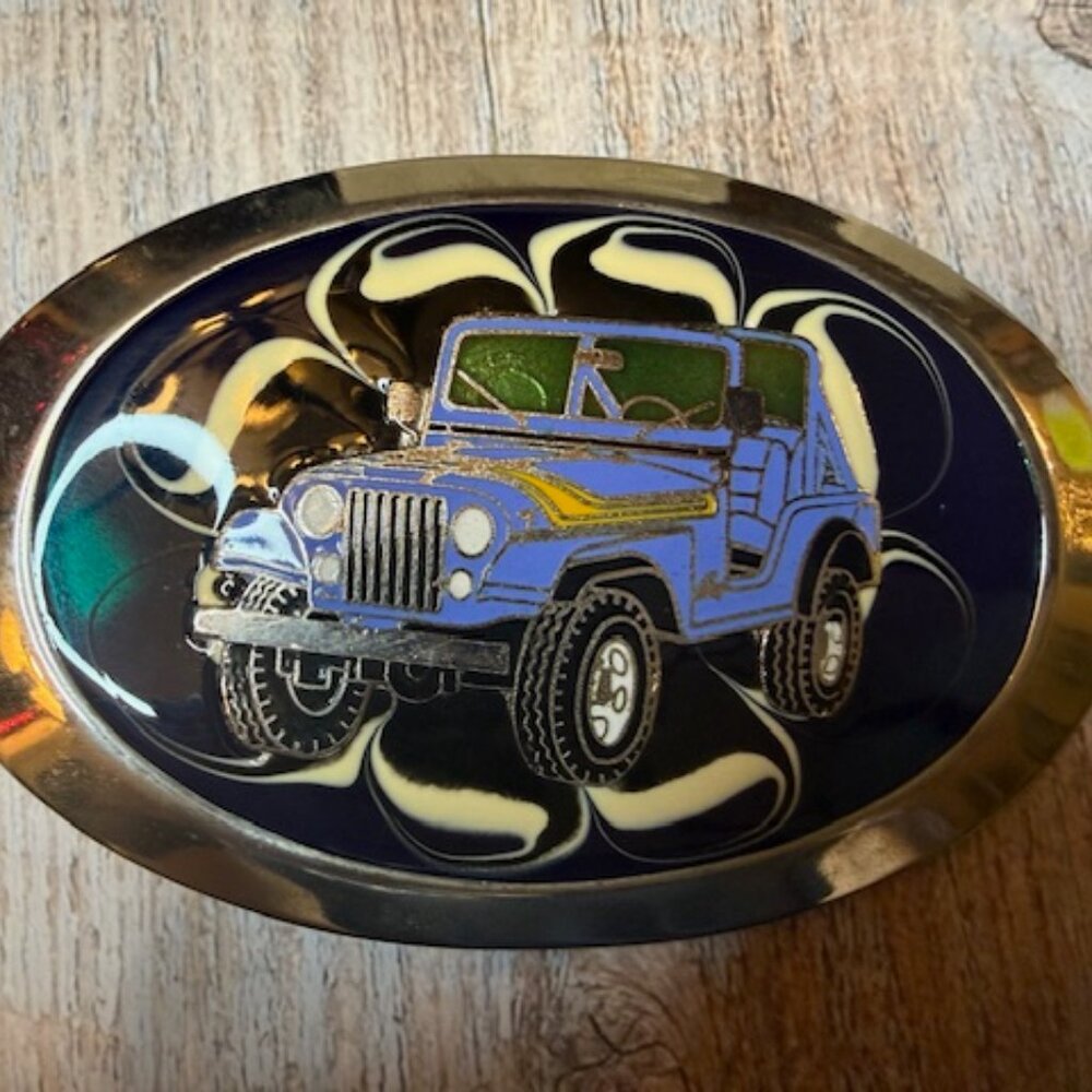 Vintage Epoxy Belt Buckle – Classic Jeep CJ Style – New Old Stock – 1980s